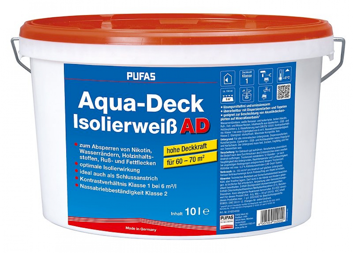 PUFAS - Die Malermarke - 10l Isolierweiß Aqua-Deck - AD